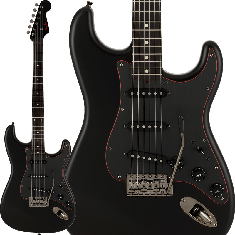 Fender】サテンブラックフィニッシュとレッドメタルロゴが特徴的な限定