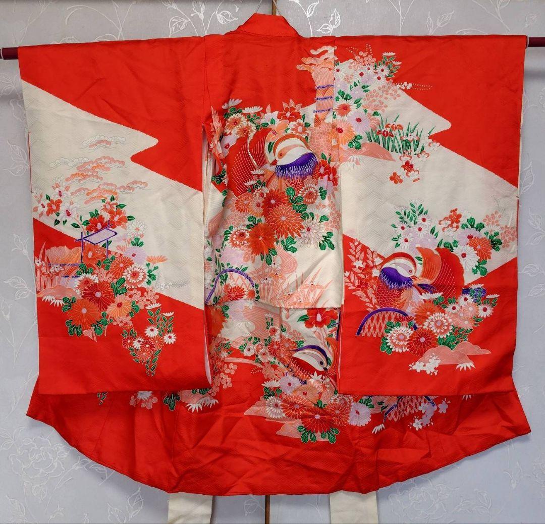 RK396アンティーク子供着物着丈75センチ裄丈40センチ お正月向け新作 RKブランド 子供着物アンサンブル レトロ柄 女の子着物