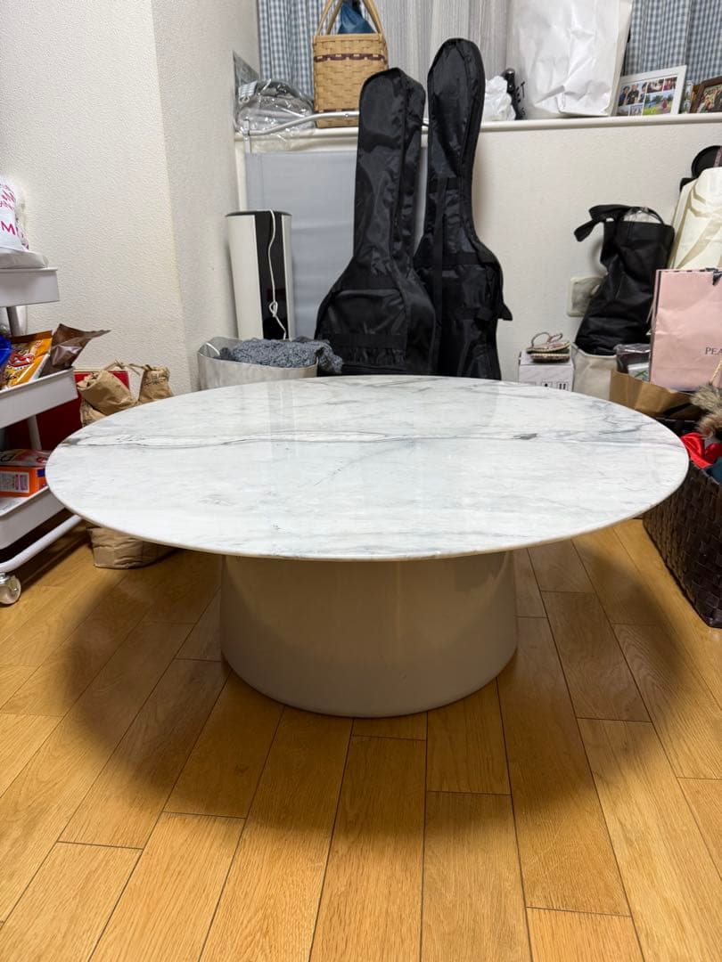 円形大理石センターテーブル lushroom センターテーブル 天然大理石 丸 ローテーブル ブラック