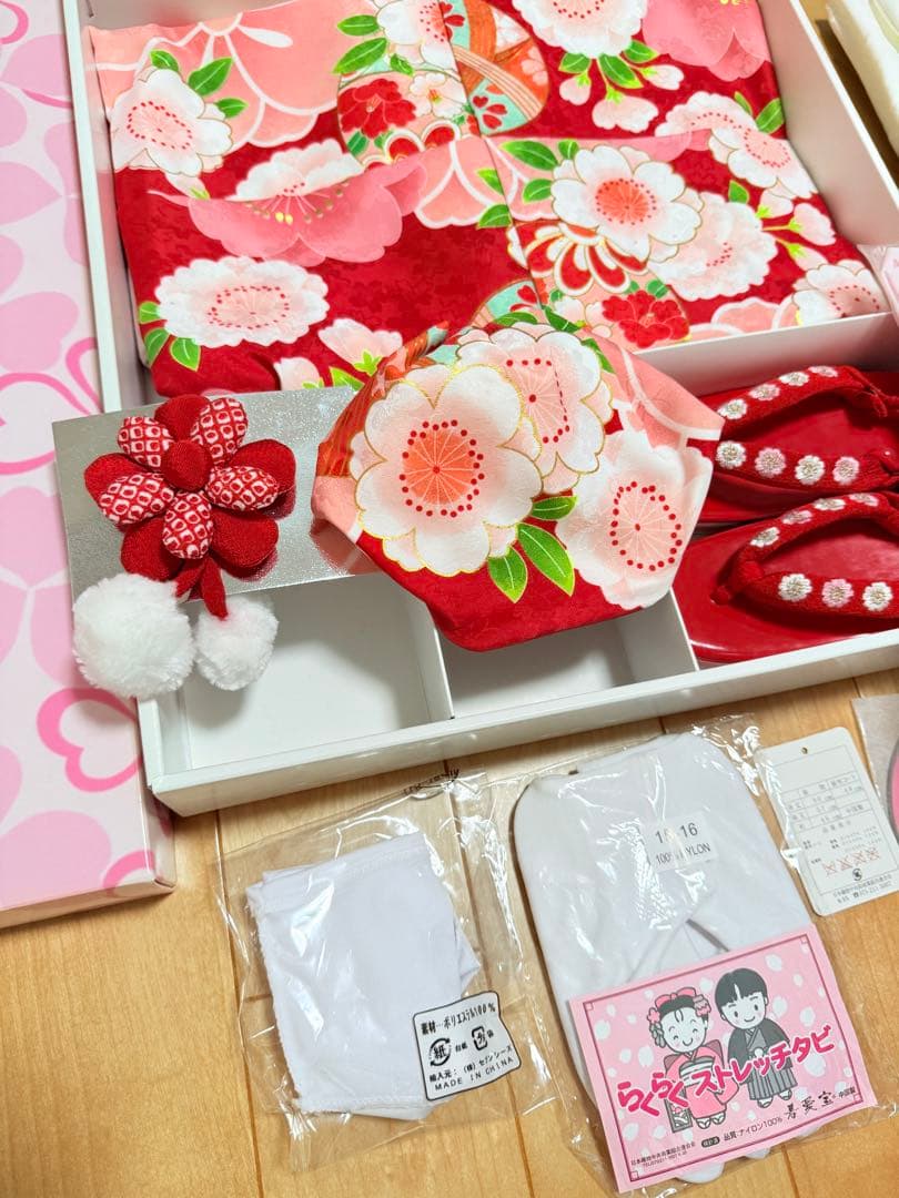 七五三　女の子着物3歳　花柄被布セット　ガールズ753フルセット