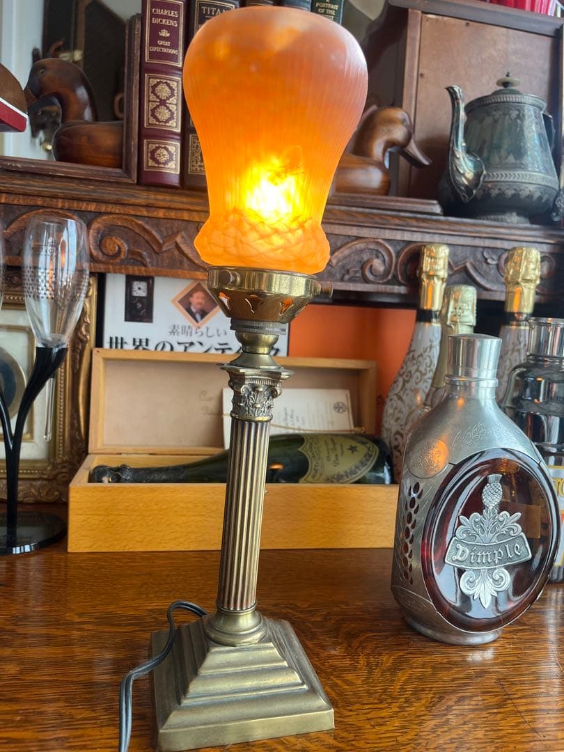 アンティーク Mullerミューラー兄弟テーブルランプ オレンジ虫つき ミューラー兄弟テーブルランプ | クレマチス