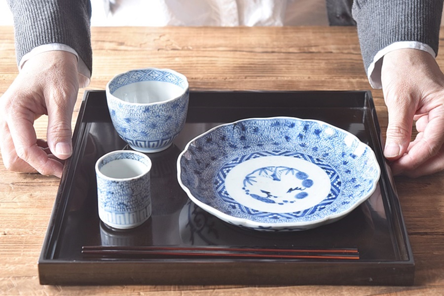 古伊万里 染付 微塵唐草 蕎麦猪口 輪花型向付 - 生活骨董と古布の