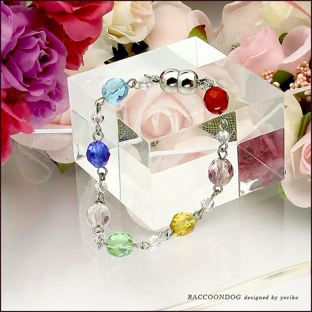 再販）宝石カラーのチェコビーズブレスレット《ビーズアクセサリー